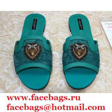 Dolce & Gabbana Lace Sliders Green with Devotion Heart 2021